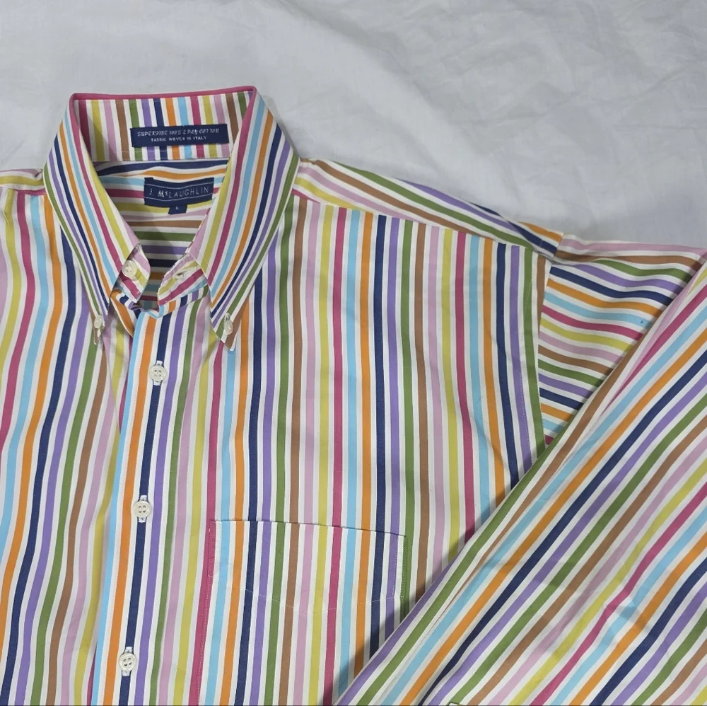 J Mclaughlin Striped Superfine 100s Italian Cotton Button Down Shirt Preppy. L